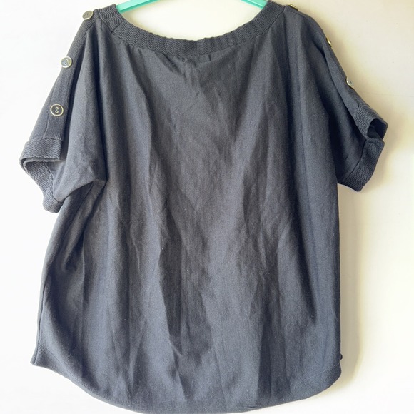 Melissa‎ Paige Womens Top Medium Black Button Detail Knit Short Sleeve Pullover - Picture 2 of 6
